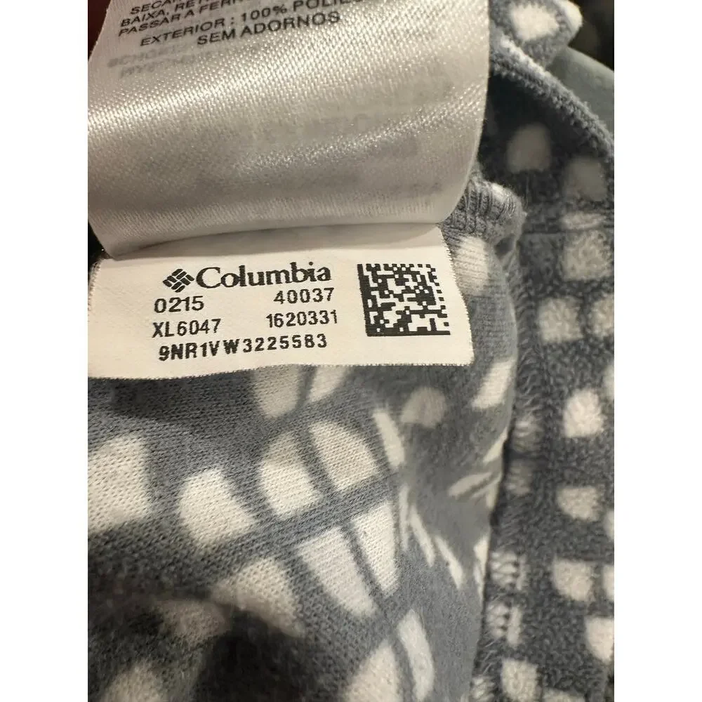 Columbia 1/4 zip fleece pullover jacket  geometric grey/white women size large